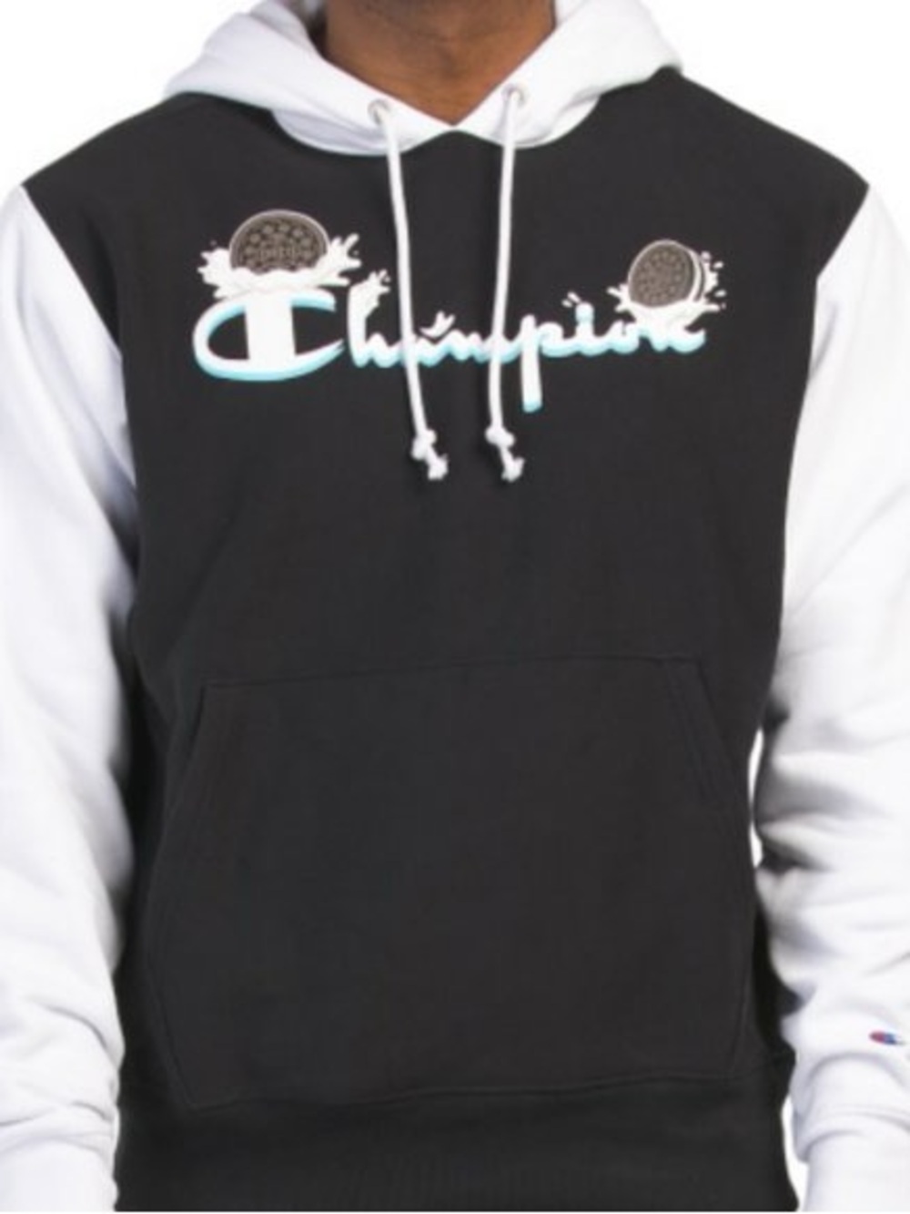 Champion Black and White Crewneck Sweatshirt with Logo Graphic